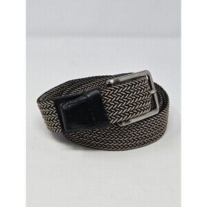 TOMMY BAHAMA STRETCH KHAKI & BLACK WOVEN FABRIC & LEATHER BELT MENSWEAR MEN L/XL